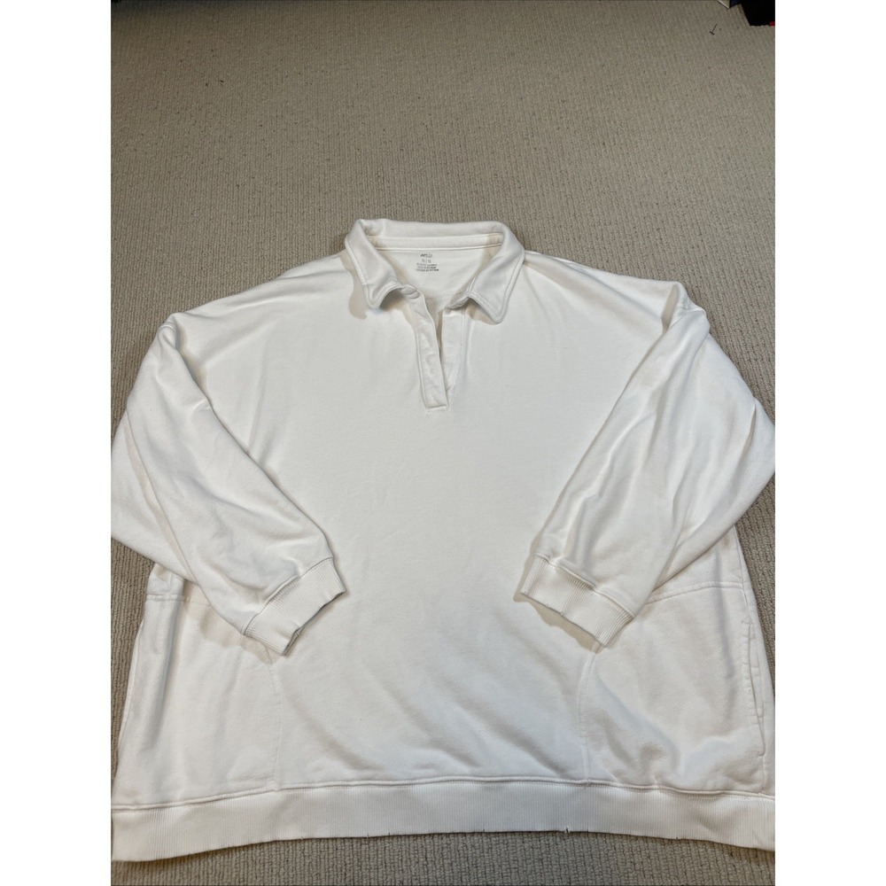 Aerie Women's XL Popover Polo Sweatshirt White Pockets Lounge